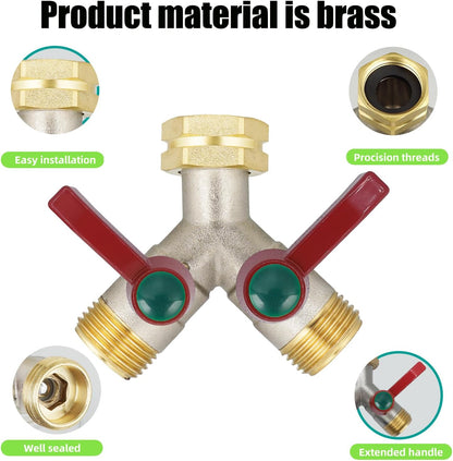 EJW Hose Splitter 2 Way, Garden Hose Splitters, Heavy Duty Faucet Splitter,Rv Brass Water Hose Y Splitter, Double Hose Connector, Spigot Splitter, Two Way Hose Manifold Valve 3/4 Inch GHT Thread.