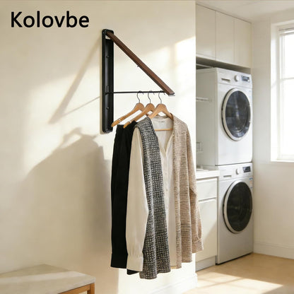 Clothes Drying Rack Wall Mounted for Laundry Balcony RV, Wood Color | Indoor Space Saving Foldable Collapsible Heavy Duty Door Mount
