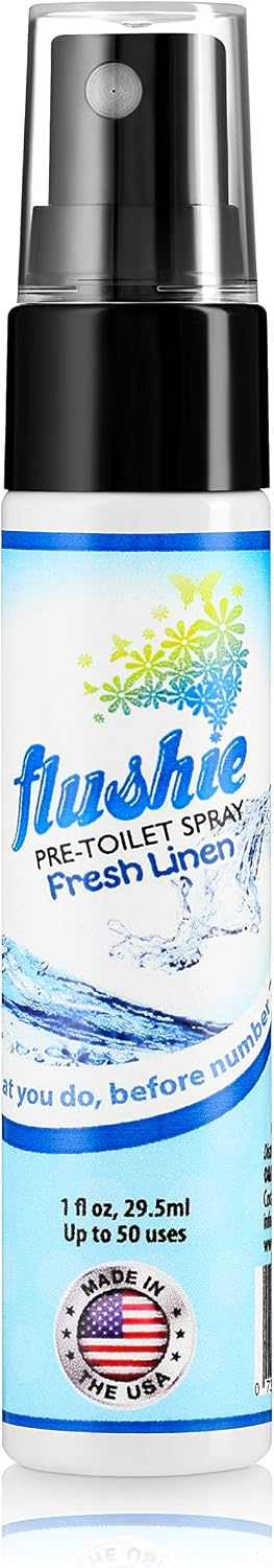 Flushie Pre-Toilet Spray Travel Size Toiletries Bathroom Spray for Toilet Deodorizer Traveling Essentials - Poop Odor Eliminator (Linen, 1oz 3pack)