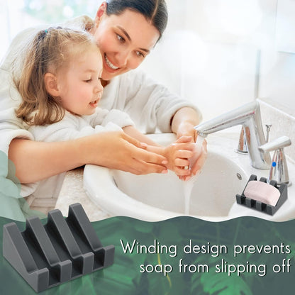 Cunhill 2 Pieces Silicone Soap Dish Self Draining Soap Dish Shower Waterfall Bar Soap Holder Tray with Drain Soap Saver for Kitchen Bathroom Accessories (Black)