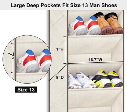 SLEEPING LAMB Over The Door Shoe Organizer for Closet with Large Deep Pockets, Narrow Shoe Rack for Door Hanging Boots Storage, Black