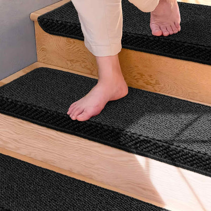 Brakki Bullnose Carpet Stair Treads, Non Slip Stair Treads for Wooden Steps Indoor, Stair Runner, Soft Stair Rugs, Edging Stair Protectors, Washable, 29.5"x9.5"x1.5" 14pcs, Beige