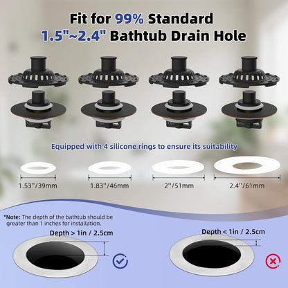 Universal Bathtub Drain Stopper Shower Drain Hair Catcher, Tub Stopper with Visible Top Strainer, Upgraded 3 in 1 Pop-up Drain Plug Fit for 1.5 to 2.4" Hole, Stainless Steel Filter Basket, Chrome