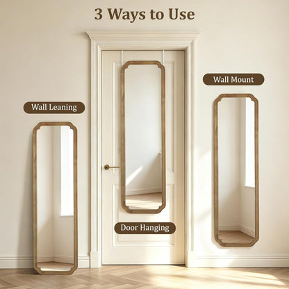 WallBeyond Full Length Mirror Wall Mounted 65"x22", Rustic Wooden Frame Floor Mirror, Large Full Body Mirror for Bedroom, Leaning or Hanging Against Wall, Natural