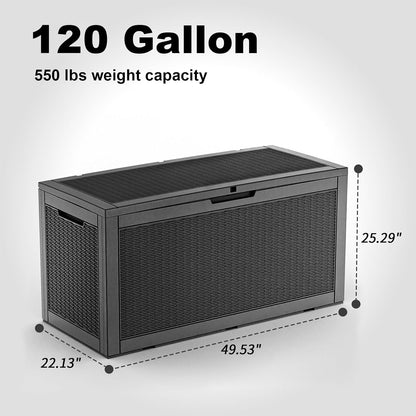 ROJIK 340 Gallon Deck Box Outdoor Waterproof,Weatherproof Outdoor Storage Boxes Lockable with Lid,Outside Resin Storage Bench for Patio Cushions,Garden Tools and Pool Accessories(Black)