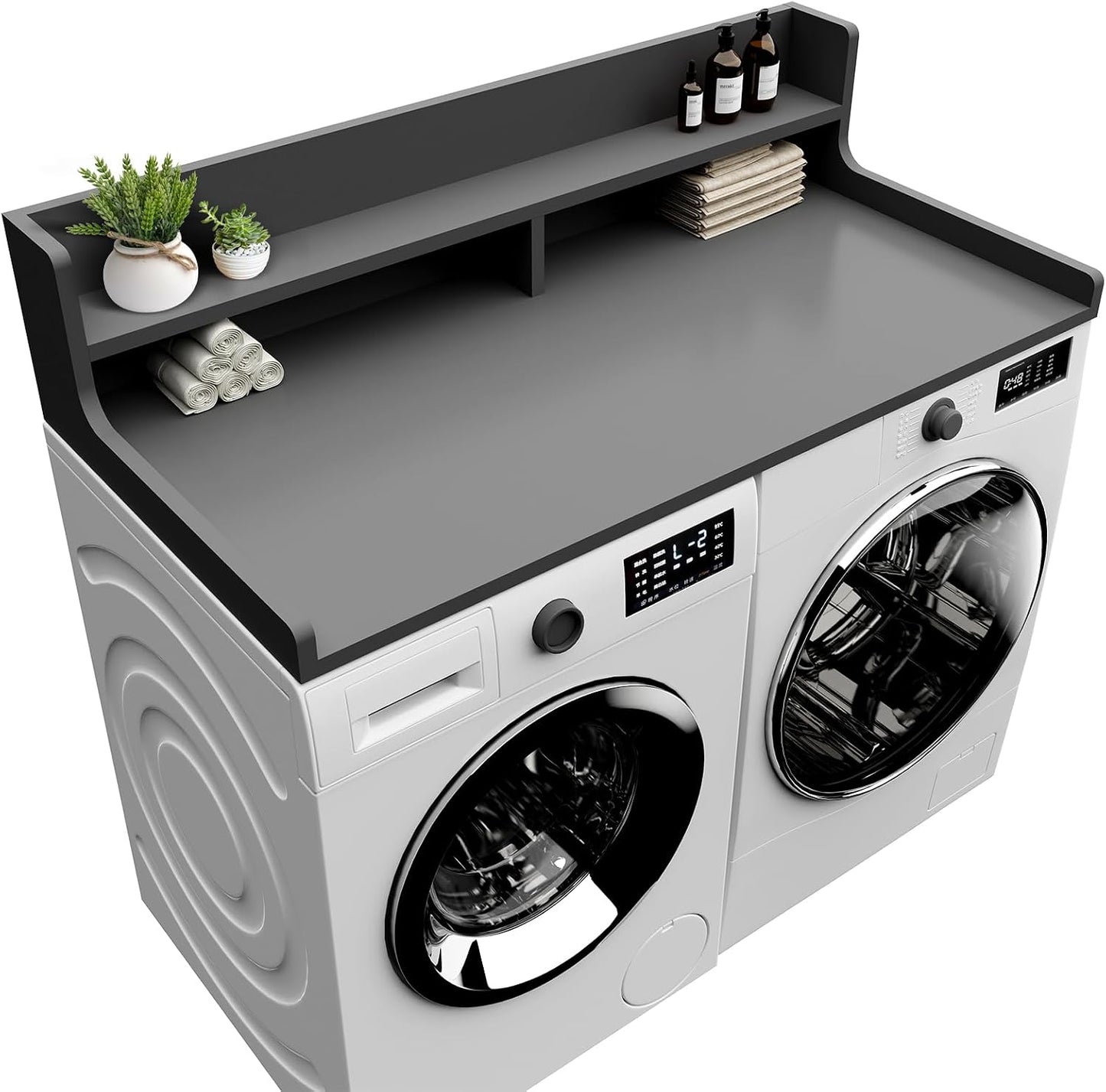 Washer Dryer Countertop, 54" x 27.55" 2-Tier Washer Dryer Topper with Edge, for Laundry Room Organization Whisper White