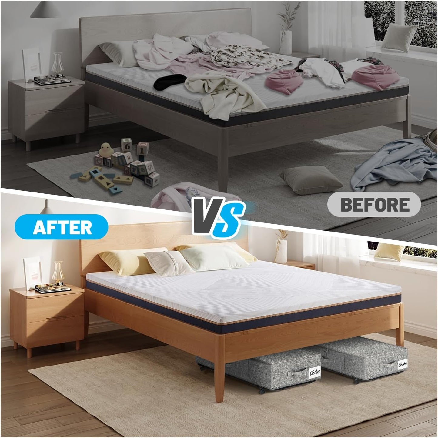 Under Bed Storage with Wheels, 2-Pack 10" Height XXL 75L Rolling Storage Bins, Quick Assembly Underbed Shoe Storage Containers with Clear Lid & Label, Dorm Under Bed Drawers for Clothes, Shoes, Black