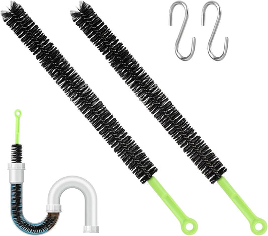 Quixleen 2 Pcs Flexible Drain Clog Remover with 2pcs S-shape Hooks, Bendable Long Pipe Cleaner Sewer Drain Get Rid Hair and Mucus for Toilet, Kitchen Sink, Bathroom Tub