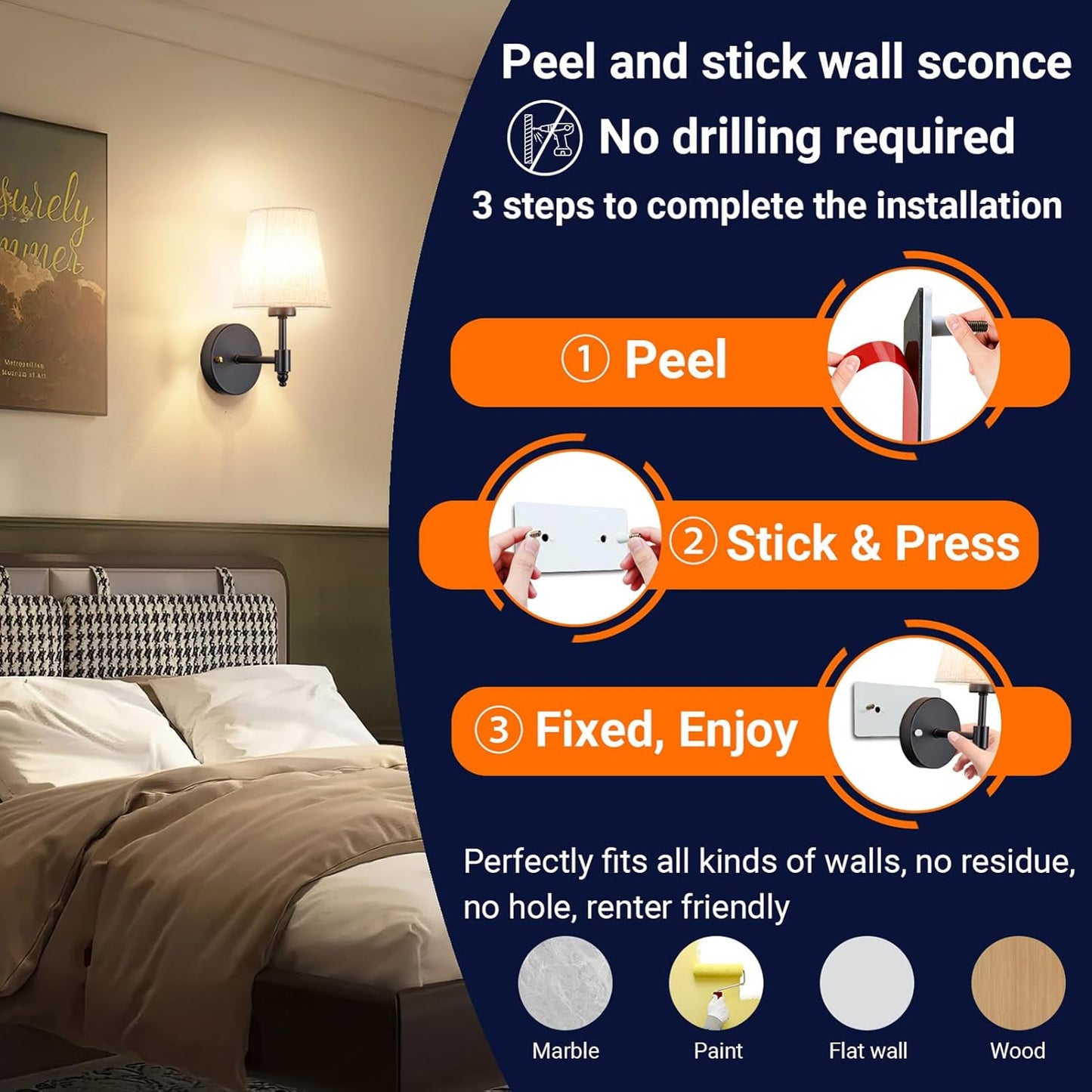 Wall Sconce Battery Operated Wall Light Fixure with Remote Control, Dimmable Battery Operated Wall Sconces Set Of Two, Indoor Wireless Wall Mounted Lamp with Rechargable Bulb For Bedroom Living Room (