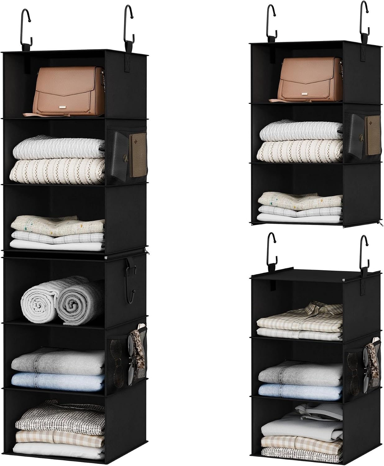 StorageWorks 6-Shelf Closet Organizers, Two 3-Shelf Separable Hanging Shelves for Closet, 12 1⁄2" D x 12 1⁄2" W x 47 ¼" H, Mixing of Beige, White & Ivory