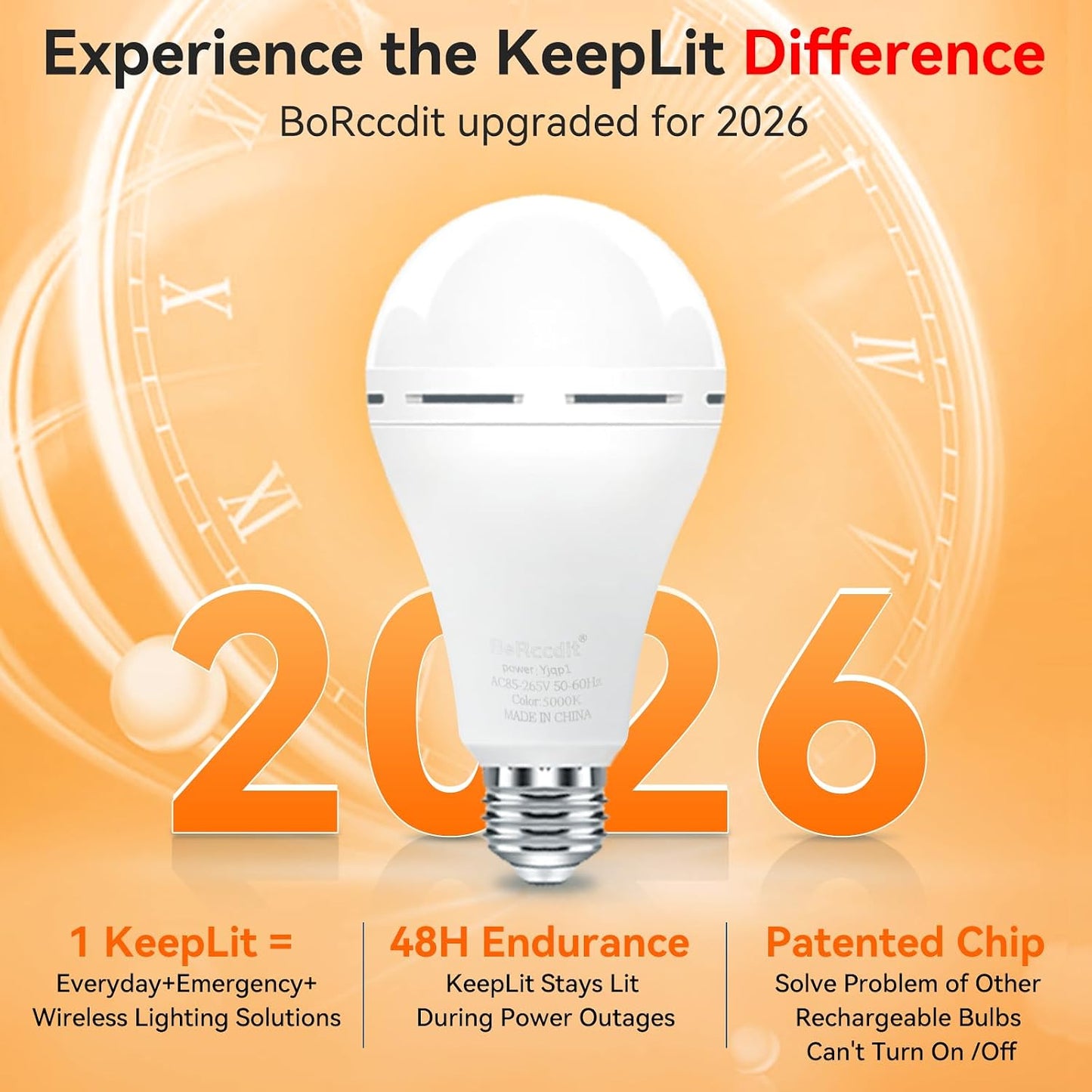 BoRccdit A21 6PK Emergency-Rechargeable-Light-Bulb, Keep Lighting During Power Outage, 12W 6500K LED 65W Equivalent Light Bulbs, 1200 mAh Battery Backup Light Bulbs for Home Power Failure