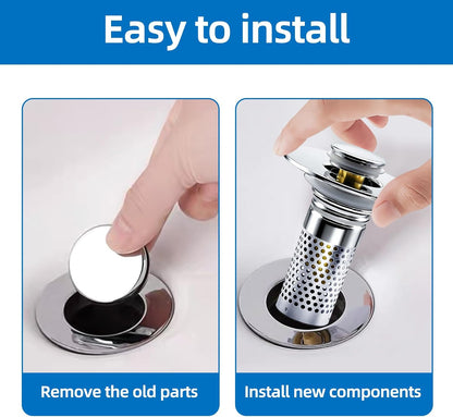 Bathroom Sink Drain Strainer, Pop-up Sink Drain Strainer with Removable Stainless Basket Hair Catcher, Bathroom Sink Stopper,1 Pack