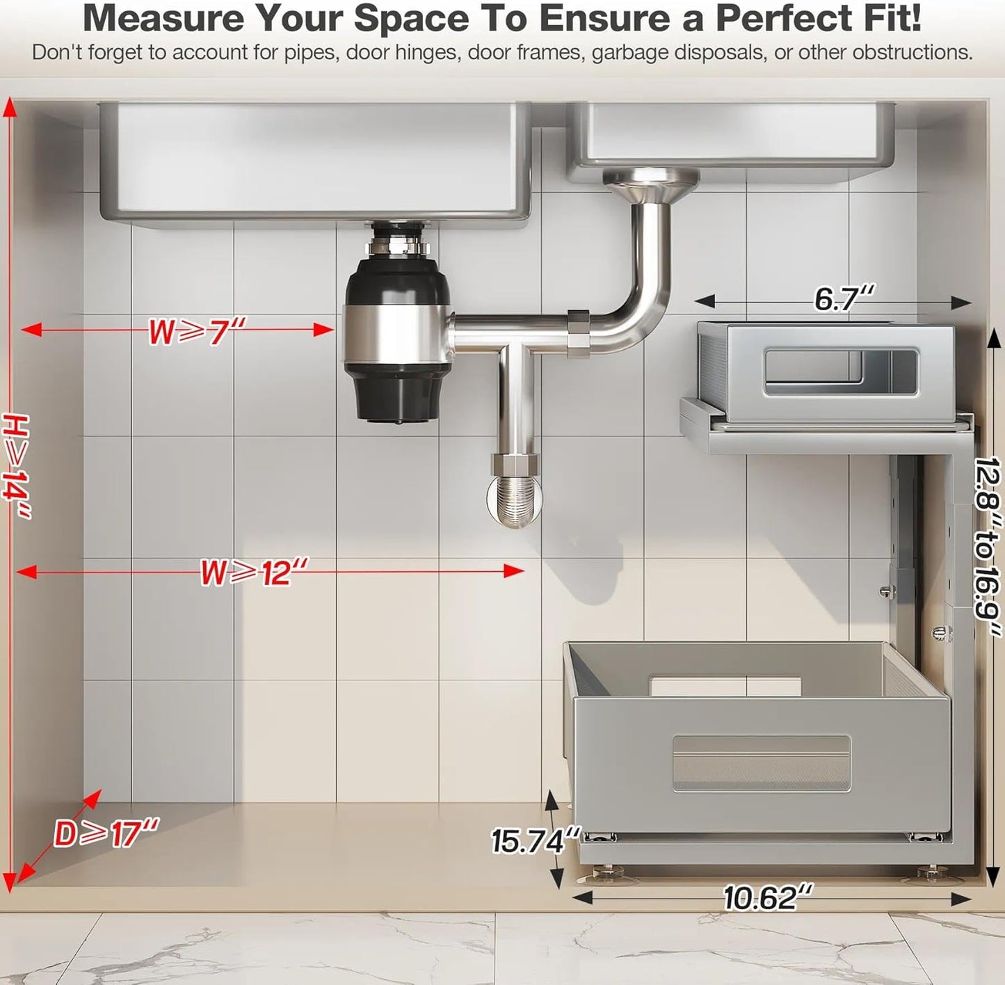 2 Pack Under Sink Organizer with Next-Gen Ball-Bearing Slides,2-Tier Pull Out Cabinet Storage,Height Adjustable Drawer Shelf for Bathroom,Kitchen,Laundry,Cabinet,Pantry(Patent Pending)