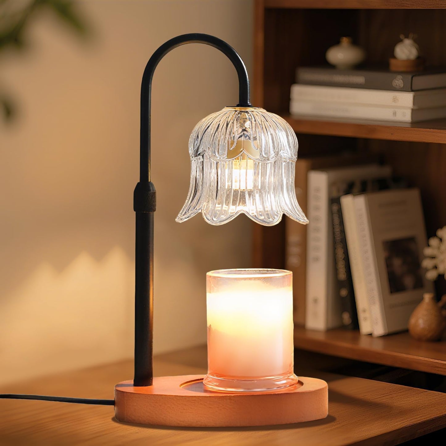 CRMILL Candle Warmer Lamp with Timer: Adjustable Dimmable Height Adjustable Warming - Flower Shape Wax Lamp Jar Candles No Flame Modern Home Decor Table Lights - Home Living Bedroom