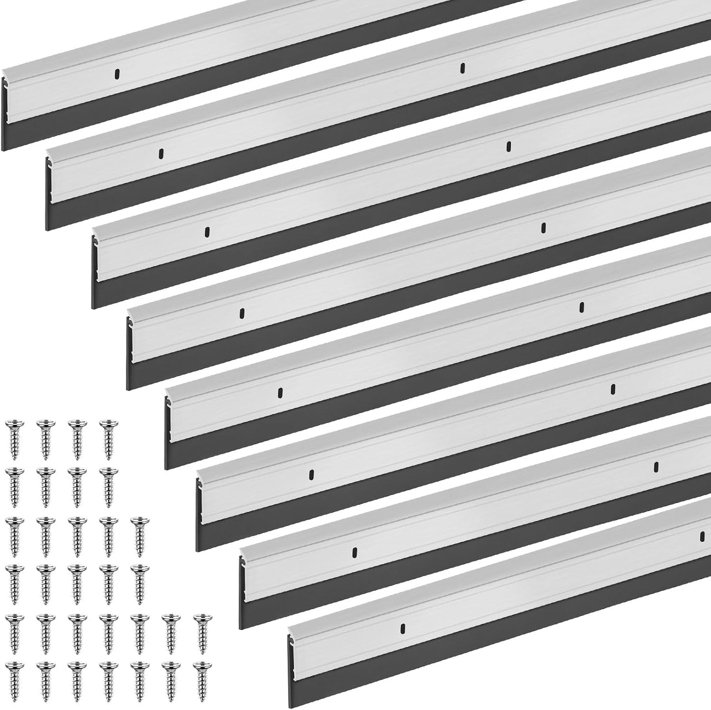 FoldTier 4 Pcs All-Season Door Sweep for Bottom of Door Exterior and Interior, Aluminum Alloy and Rubber, Commercial Weather Stripping Draft Stopper for Threshold Seal (1-3/4 x 36 Inch,Black)