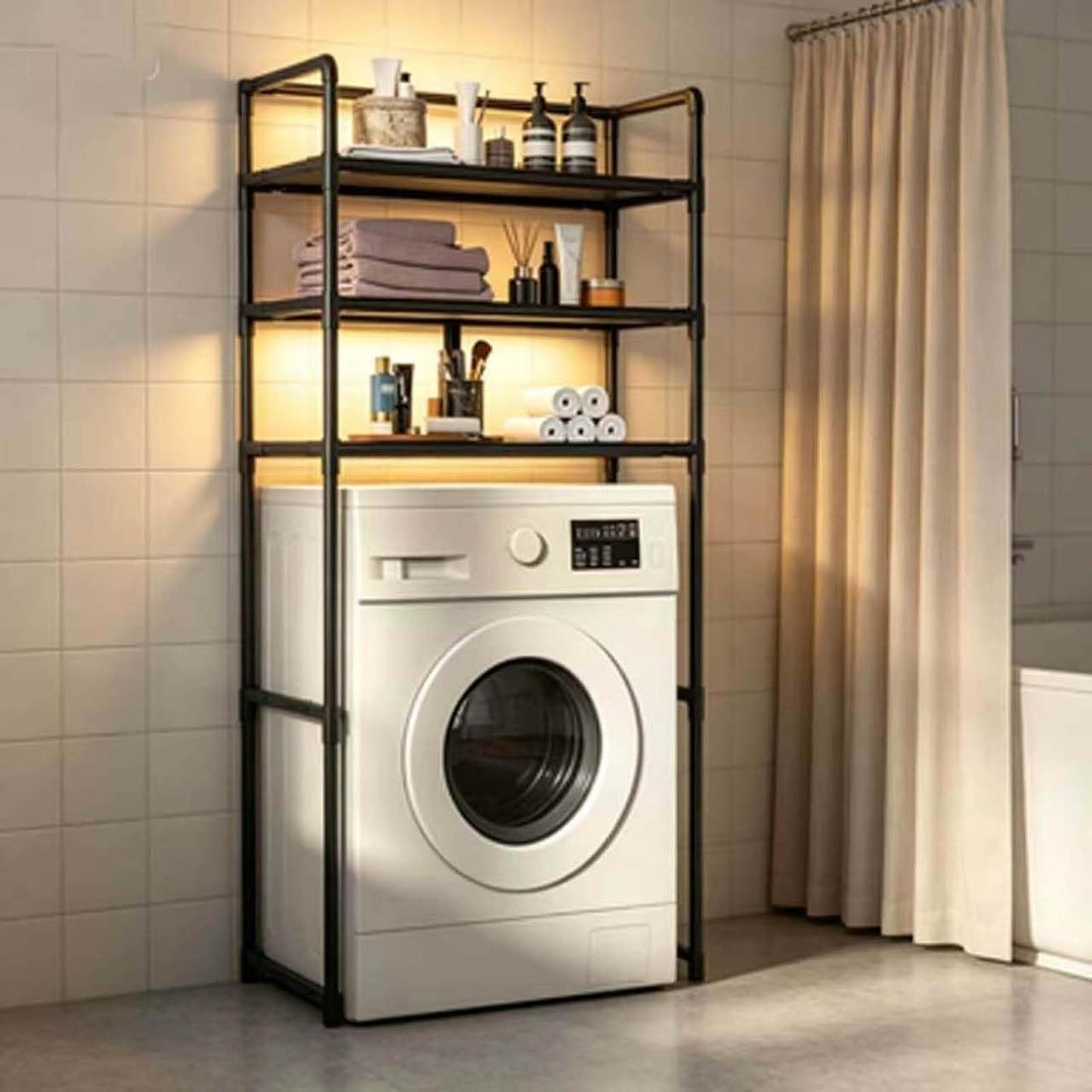 Laundry Room Organizer 3-Tier Freestanding Over Washing Machine Shelf | Black