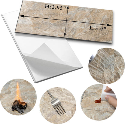 AULIGET 100 Piece Rust Slate Peel and Stick Backsplash Wall Tiles, 3" x 6" PVC Faux Stone Stick on Tiles for Backsplash Kitchen, Bathroom, Laundry Room, Camper, Fireplace