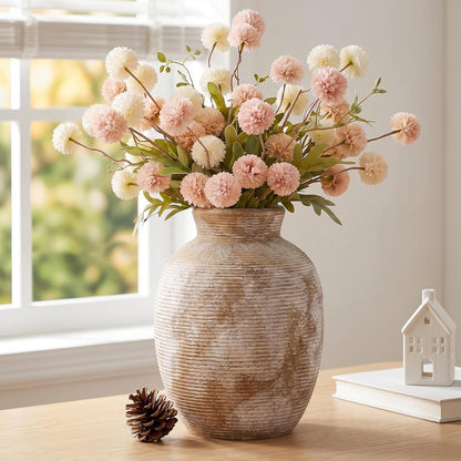CUCUMI Ceramic Vase Set of 5, Home Decor Farmhouse Décor Handmade Pottery Vases for Pampas Grass, Dried Fresh Flowers, Table, Living Room, Kitchen, Shelf, Entryway Mantel Neutral Tones
