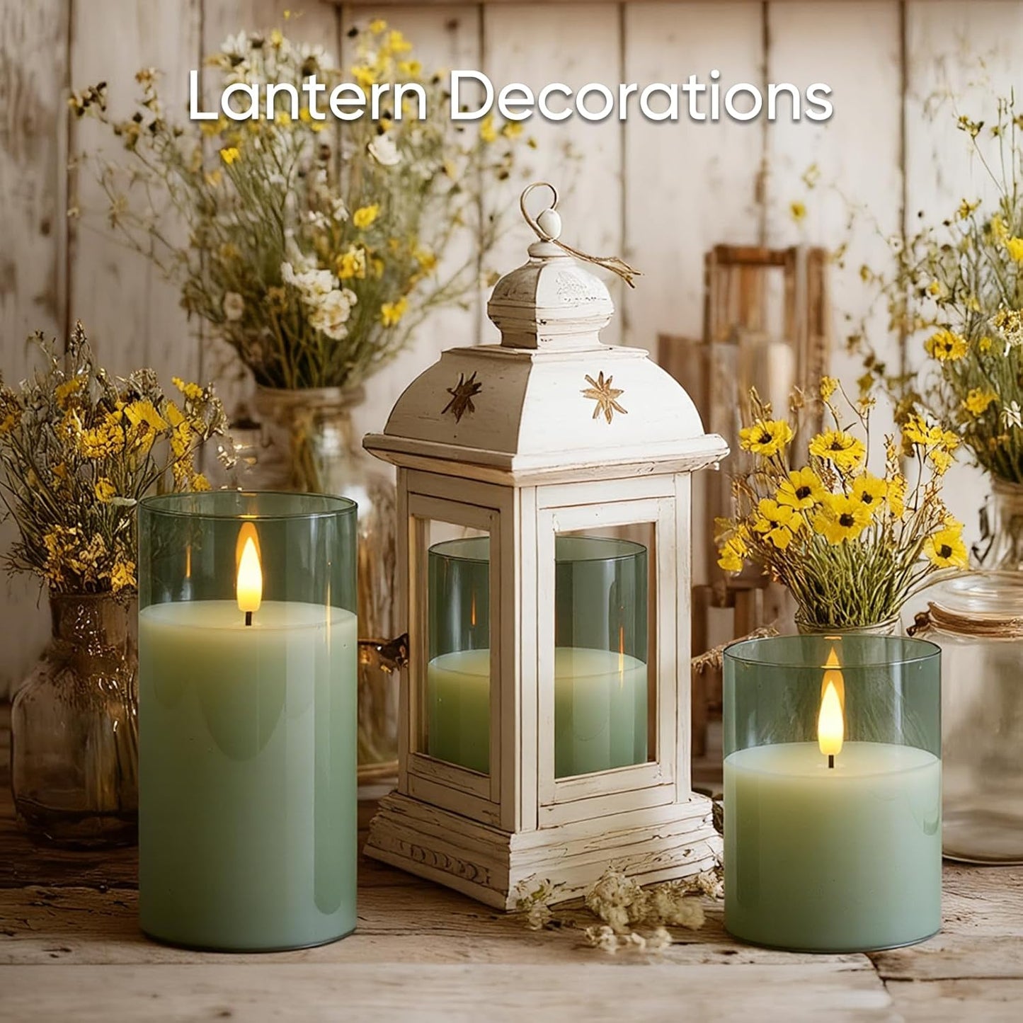 5plots Glass Battery Operated White Flameless Candles with Remote Timer, 3D Wick Real Wax Pillar Led Candles Warm Flickering Light for Indoor Home, Halloween, Christmas Decor, Set of 3, D3 x H4 5" 6"