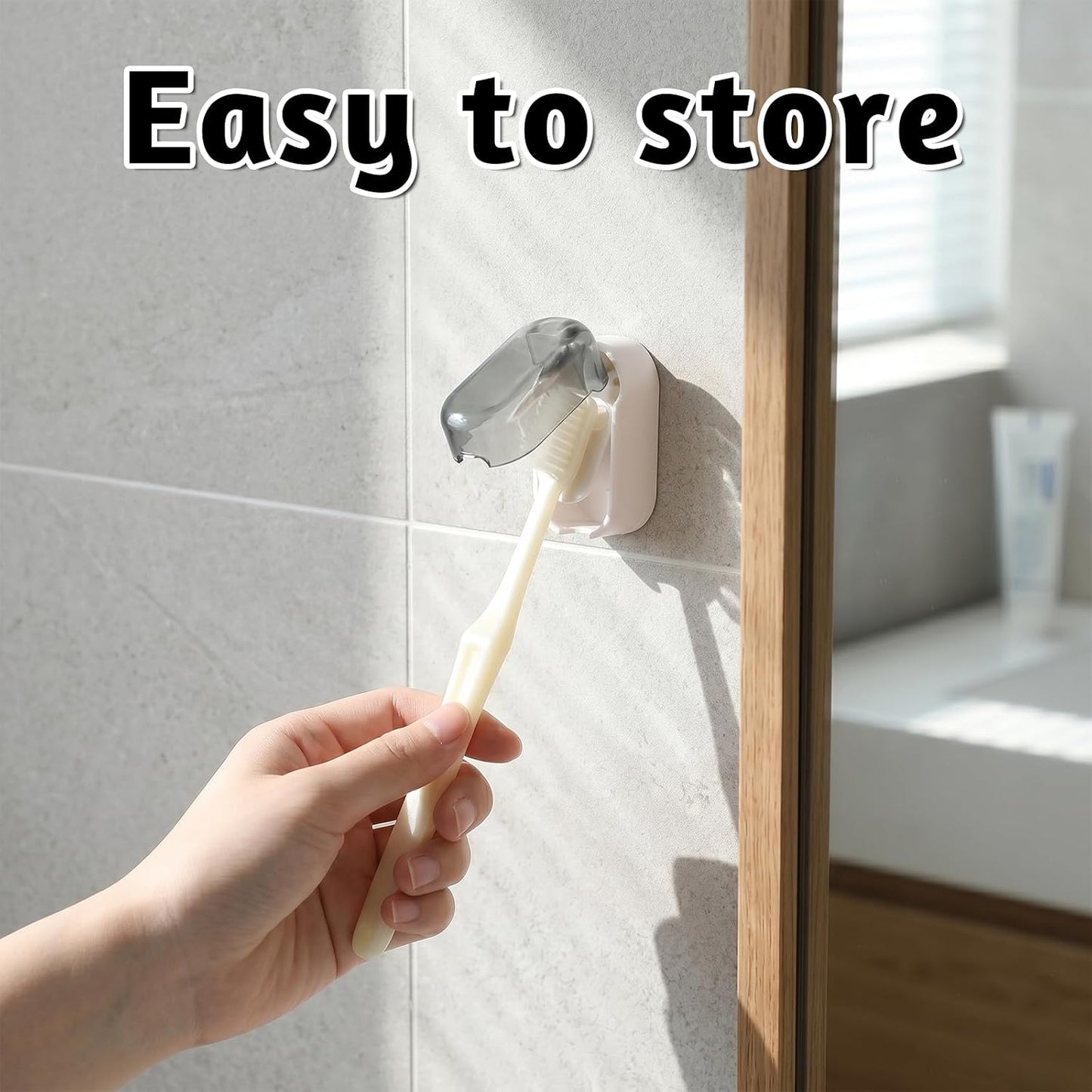 3 Pack Wall Mounted Toothbrush Holder with Cover for Bathrooms | Tooth Brush Holder for Travel and Home, Tooth Brush Hanger Rack, No Drill Toothbrushes Organizer for Manual/Electric