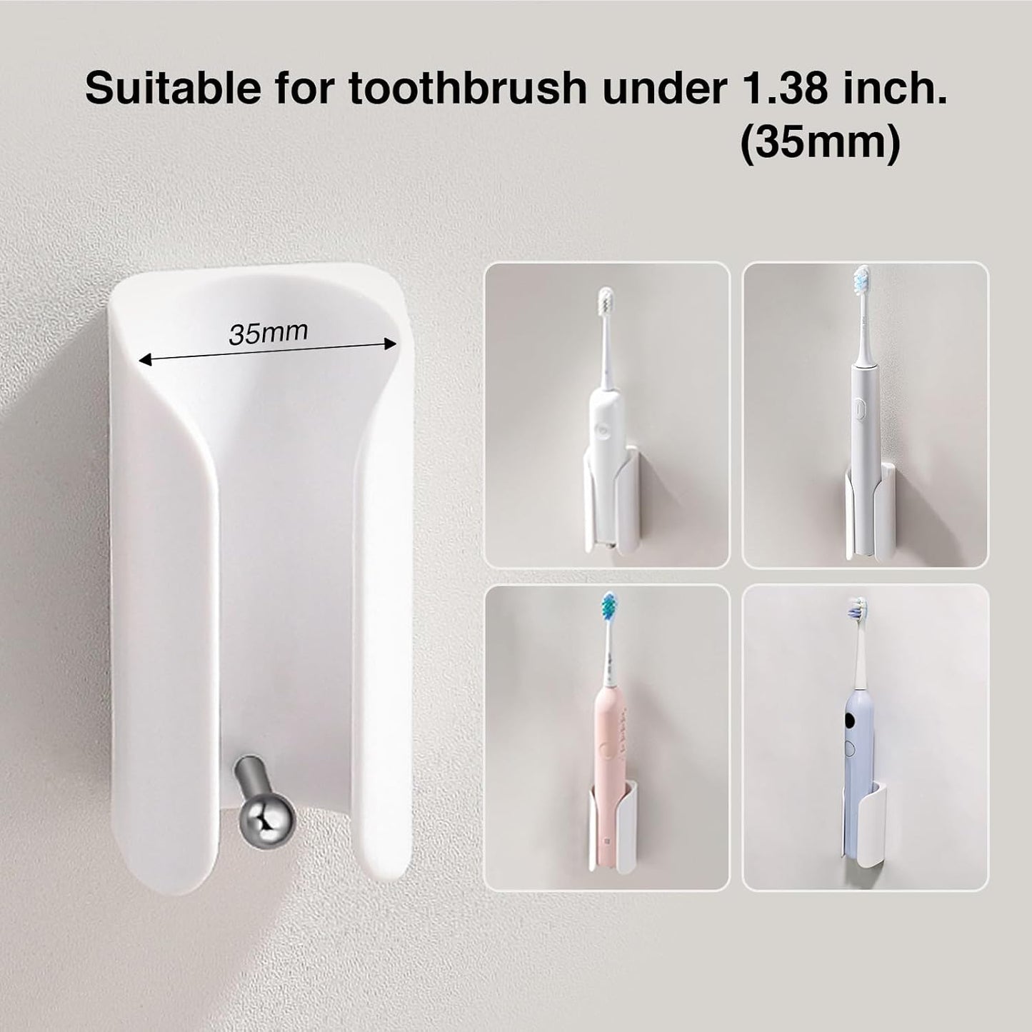 Electric Toothbrush Holder for Bathroom, Wall-Mounted Toothbrush Stand with Self-Adhesive, Compact Bathroom Caddy for Electric Toothbrushes (Clear-2pcs)