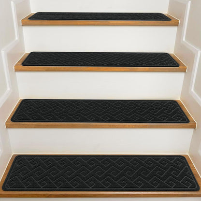 KOOTETA Stair Treads for Wooden Steps Indoor, 15 Pack 8" X 30" Non Slip Carpet Stair Treads with Reusable Adhesive for Kids Elders and Dogs, Surface Polyester TPR Backing Stair Runner Rugs, Dark Grey