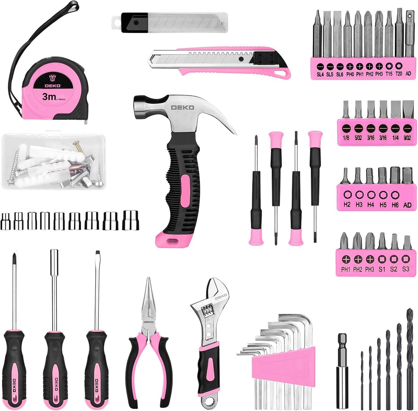 DEKOPRO Tool Set：Tool Kit with 8V Cordless Drill,Tool Box with Drill,Hand Drill Set for Men & Women,Home Tool Kits for House Repair,Handyman,DIY 126 Piece