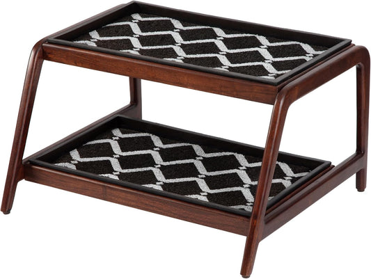 Anji Mountain Heavy Duty Waterproof Wooden Shoe Storage Mat Organizer/Boot Storage Tray Multi Use for Entryway with Coir, Gray and Ivory Insert, 1 Tier, Fits 2 Pair (26.5" Wide)