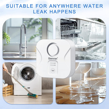 Geevon 2 Pack Water Leak Detectors for Home, 100dB Water Sensor Alarm Flood Leakage Detection Devices for Bathroom, Basements, Laundry Rooms, Kitchen, IP56 Waterproof(Battery＆Screwdriver Included)
