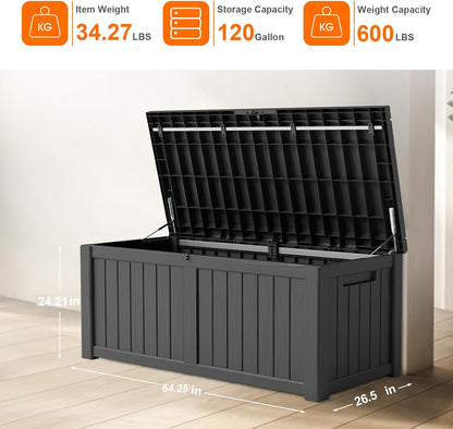 PatioZen 100 Gallon Resin Deck Box, Lockable Patio Outdoor Storage Box for Furniture, Garden Tools and Tools Storage, Waterproof Outside Storage Boxes - Black