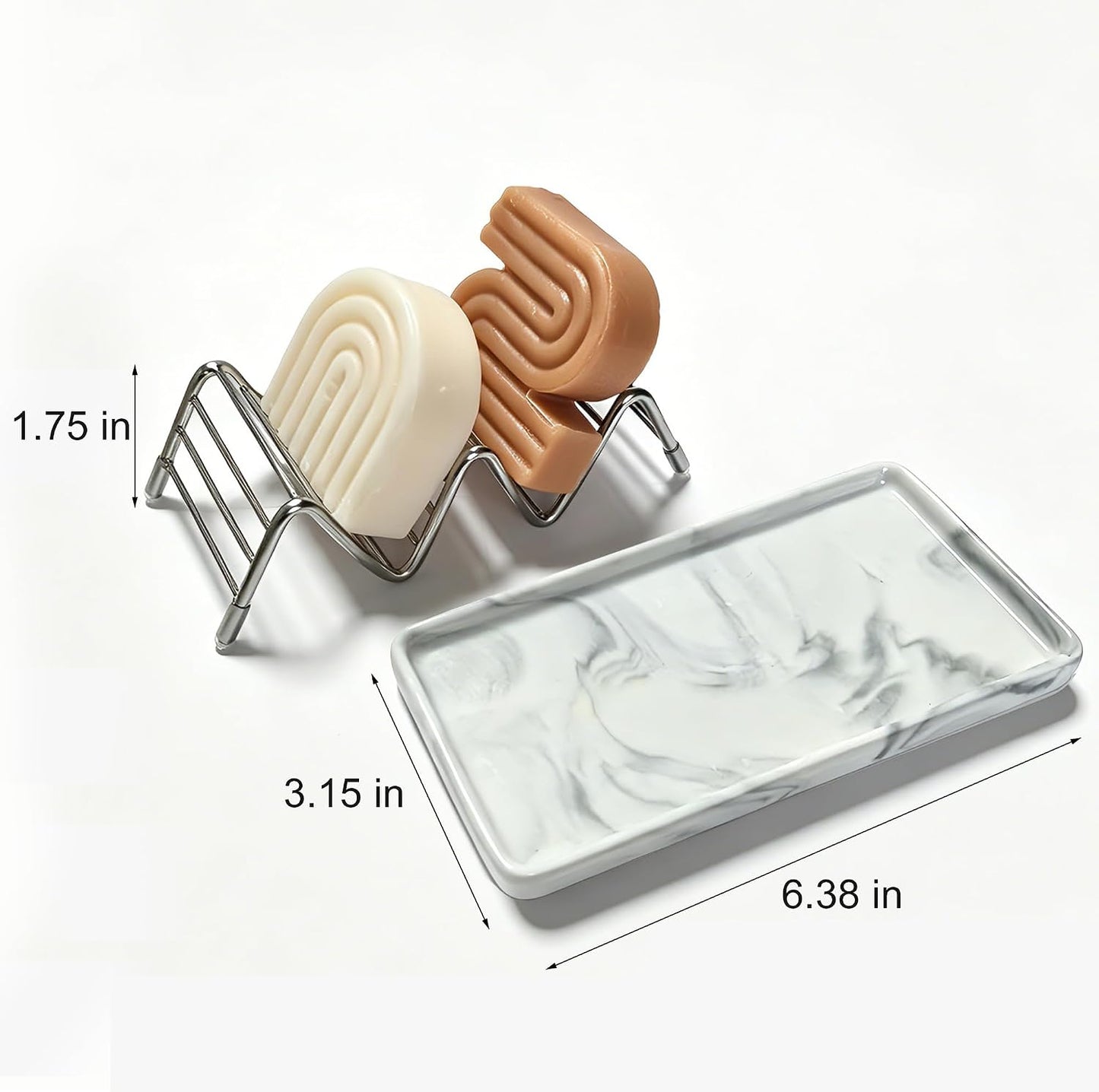 Soap Dish, Stainless Steel Self Draining Shower Bar Soap Holder with Ceramic Dish Tray, W Style Soap Saver for Bathroom, Sink, Kitchen and Countertop(Gray Texture)
