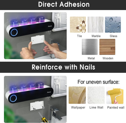 iHave Toothbrush Holders for Bathrooms, UV Toothbrush Sanitizer and Holder Smart Home Bathroom Accessories, 2 Cups Electric Toothbrush Holder Wall Mounted with Toothpaste Dispenser Bathroom Decor