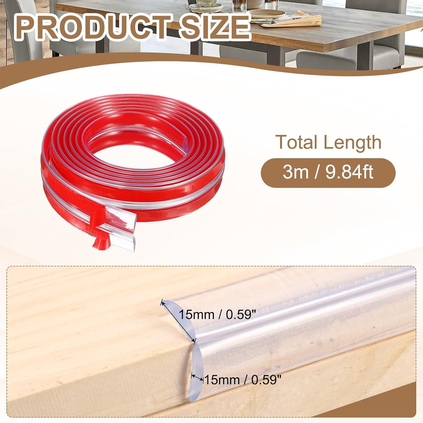 uxcell Edge Protector, 6.6ft (2M) x 0.4" (10MM) Clear Furniture Corner Guard PVC Strong Adhesive Proofing Edge Safety Bumpers with 4 Corners Guards for Table Cabinets