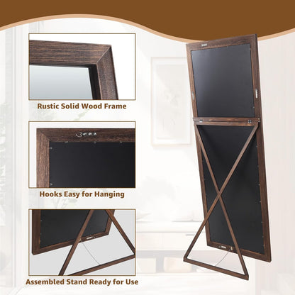 MELOMOIR Rustic Farmhouse Full Length Mirror, 64"x21" Wood Frame Floor Mirror, Free Standing Leaning Hanging Mirror, Long Mirror for Bedroom Living Room Cloakroom