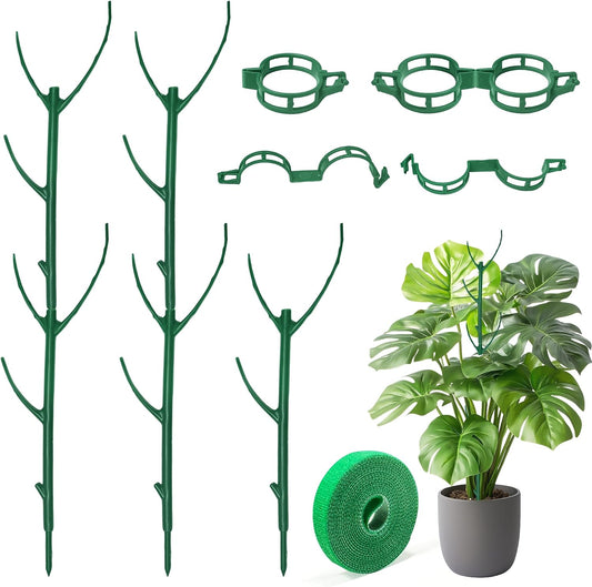 5 Pack Monstera Plant Support with 50 Clips, Stackable Plant Stakes for Indoor & Outdoor Plant, Climbing Plant Support, Plant Sticks for Pothos & Other Small Plants, Replacement for Moss Pole