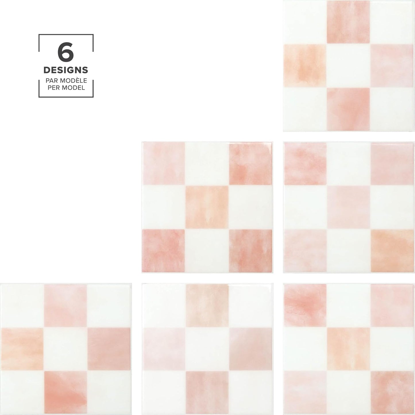 SMART TILES Peel and Stick Backsplash - 5 Sheets of 7,75" x 7,75" - 3D Adhesive Peel and Stick Tile Backsplash for Kitchen, Bathroom, Wall Tile, Checkered