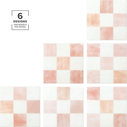 SMART TILES Peel and Stick Backsplash - 5 Sheets of 7,75" x 7,75" - 3D Adhesive Peel and Stick Tile Backsplash for Kitchen, Bathroom, Wall Tile, Checkered
