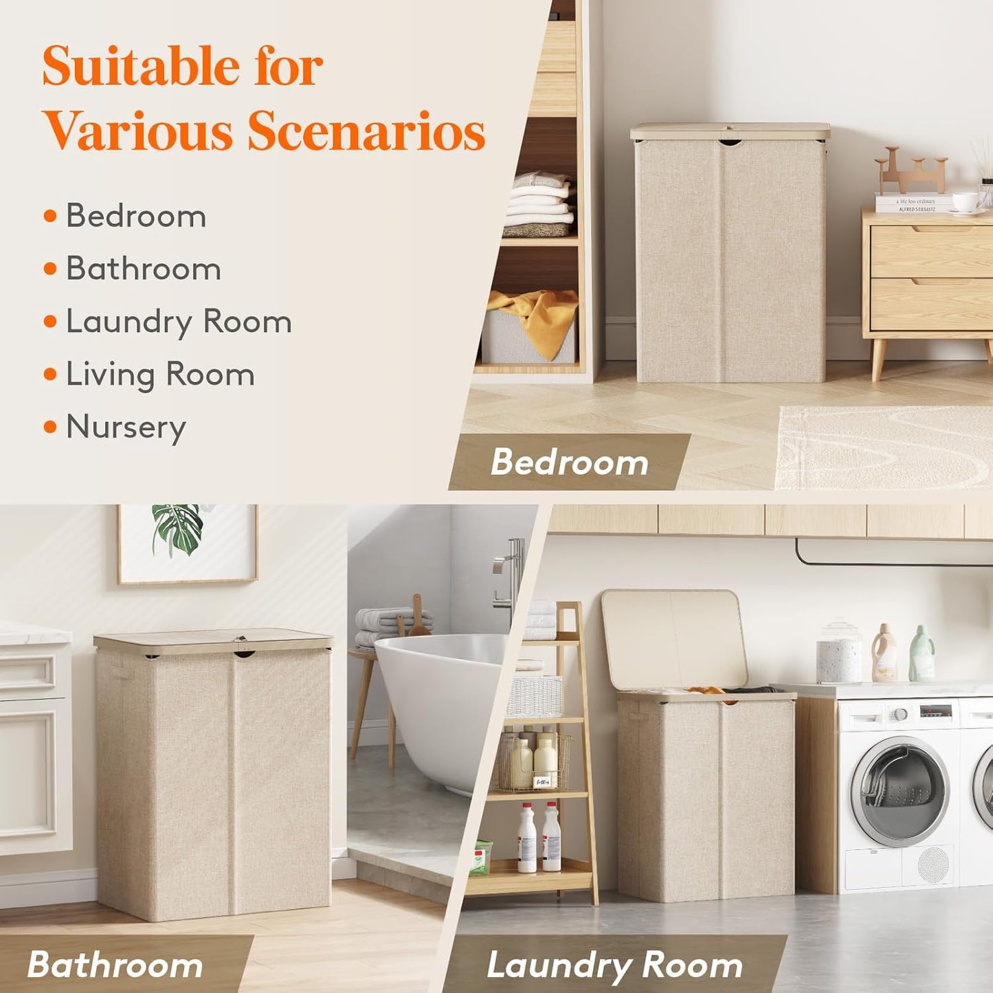 Lifewit 165L Large Laundry Basket with Lid, Laundry Hamper with Plastic Handles and Removable Bag, Foldable Tall Dirty Clothes Hampers for Laundry for Laundry Room, Bedroom, Bathroom, Dorm, Beige