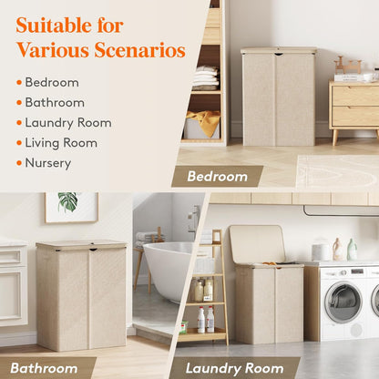 Lifewit 165L Large Laundry Basket with Lid, Laundry Hamper with Plastic Handles and Removable Bag, Foldable Tall Dirty Clothes Hampers for Laundry for Laundry Room, Bedroom, Bathroom, Dorm, Beige