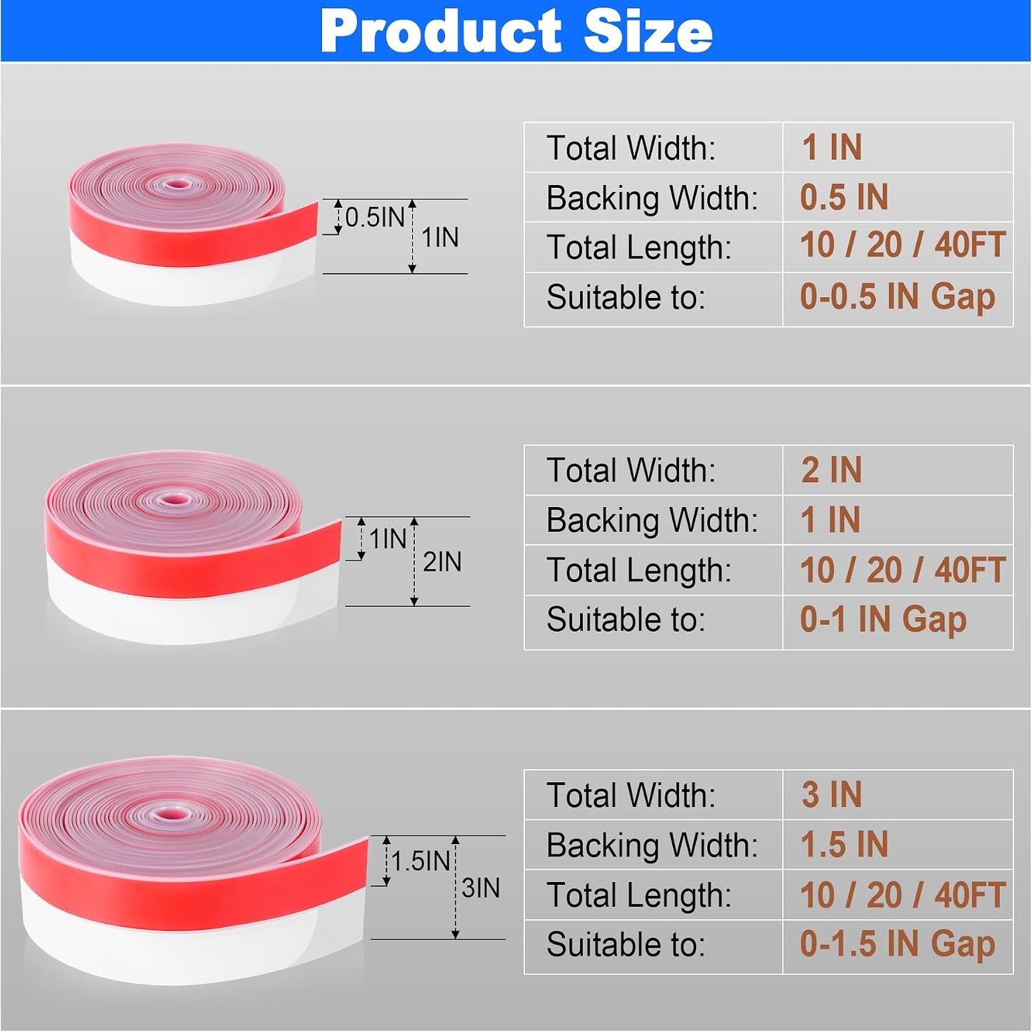 ToLanbbt Weather Stripping Silicone Door Seal Strip 2 in x 20 ft Door Draft Stopper Self Adhesive Door Draft Tape, Side & Bottom Gaps Insulation Strip for Glass Shower Door Sliding Door Window, Black