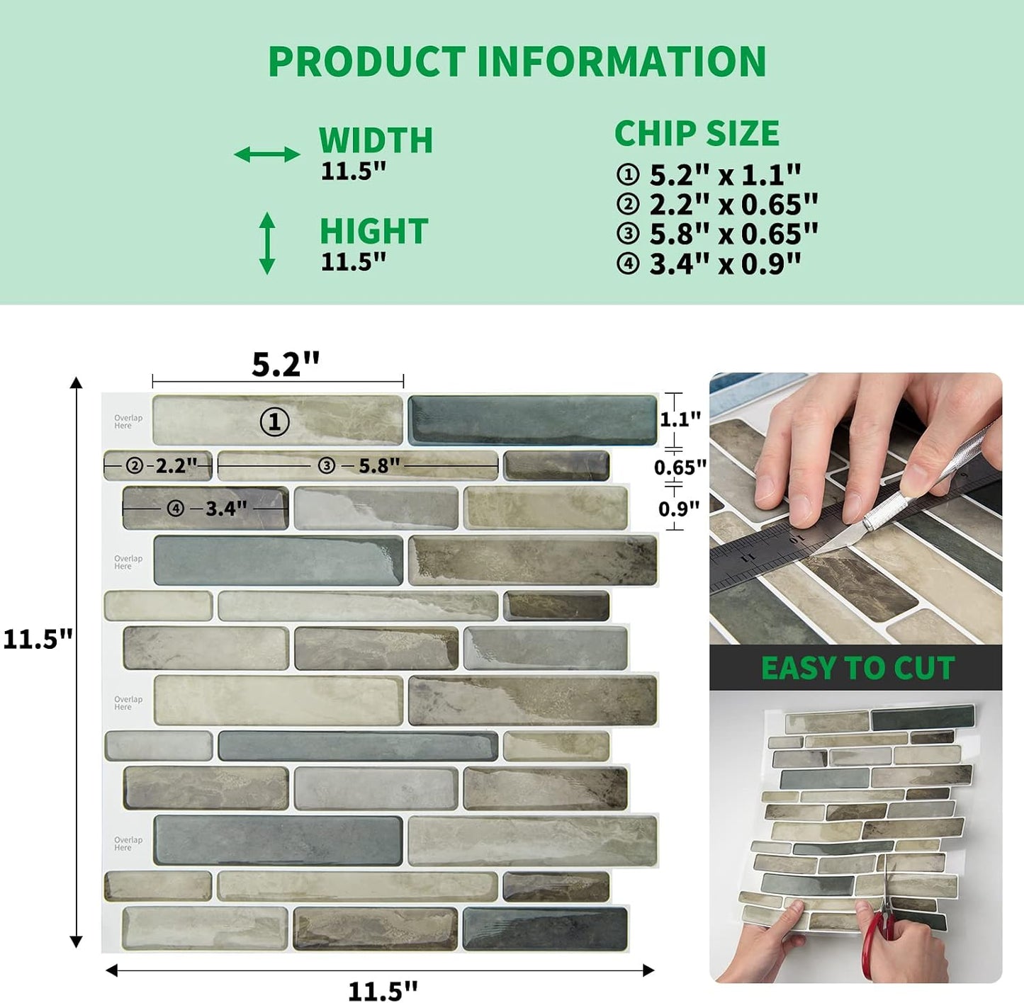 LONGKING Marble Peel and Stick Backsplash for Kitchen, 3D Adhesive Tile Backsplash for Kitchen, Bathroom, Wall Tile, 10 Sheets, 12" x 12"