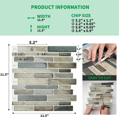LONGKING Marble Peel and Stick Backsplash for Kitchen, 3D Adhesive Tile Backsplash for Kitchen, Bathroom, Wall Tile, 10 Sheets, 12" x 12"