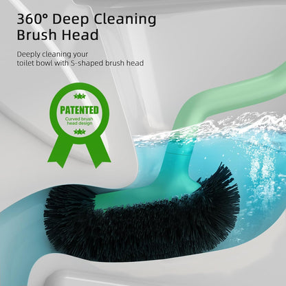 HAMITOR Toilet Bowl Brush Holder Set: Bathroom Deep Cleaning Toilet Cleaner Scrubber Under Rim with Curved Bristle for Dead Corner Clean - Hidden Rv Toilet Decorative Accessories with Caddy- White