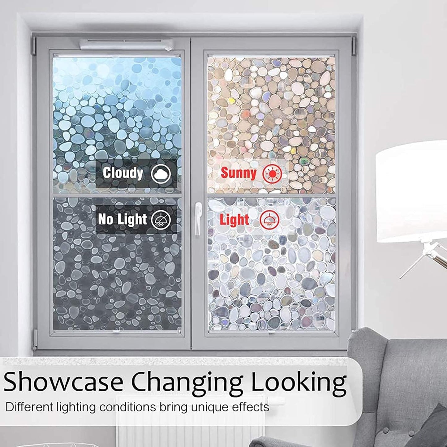 rabbitgoo Window Privacy Film, Frosted Glass Window Clings, Static Cling UV Heat Blocking Door Stickers for Home Bathroom, Removable Indoor Decal Coverings Day and Night, Pure, 17.5 x 78.7 Inches