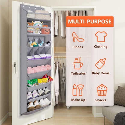 FENTEC 1 Pack Over-the-Door-Shoe-Organizers,Hanging Organizers with Large Pocket Shoe Holder Hanging Shoe Rack for Closet Shoe Organizer for Wall, Over Door Organizer with 15 Pockets Gray