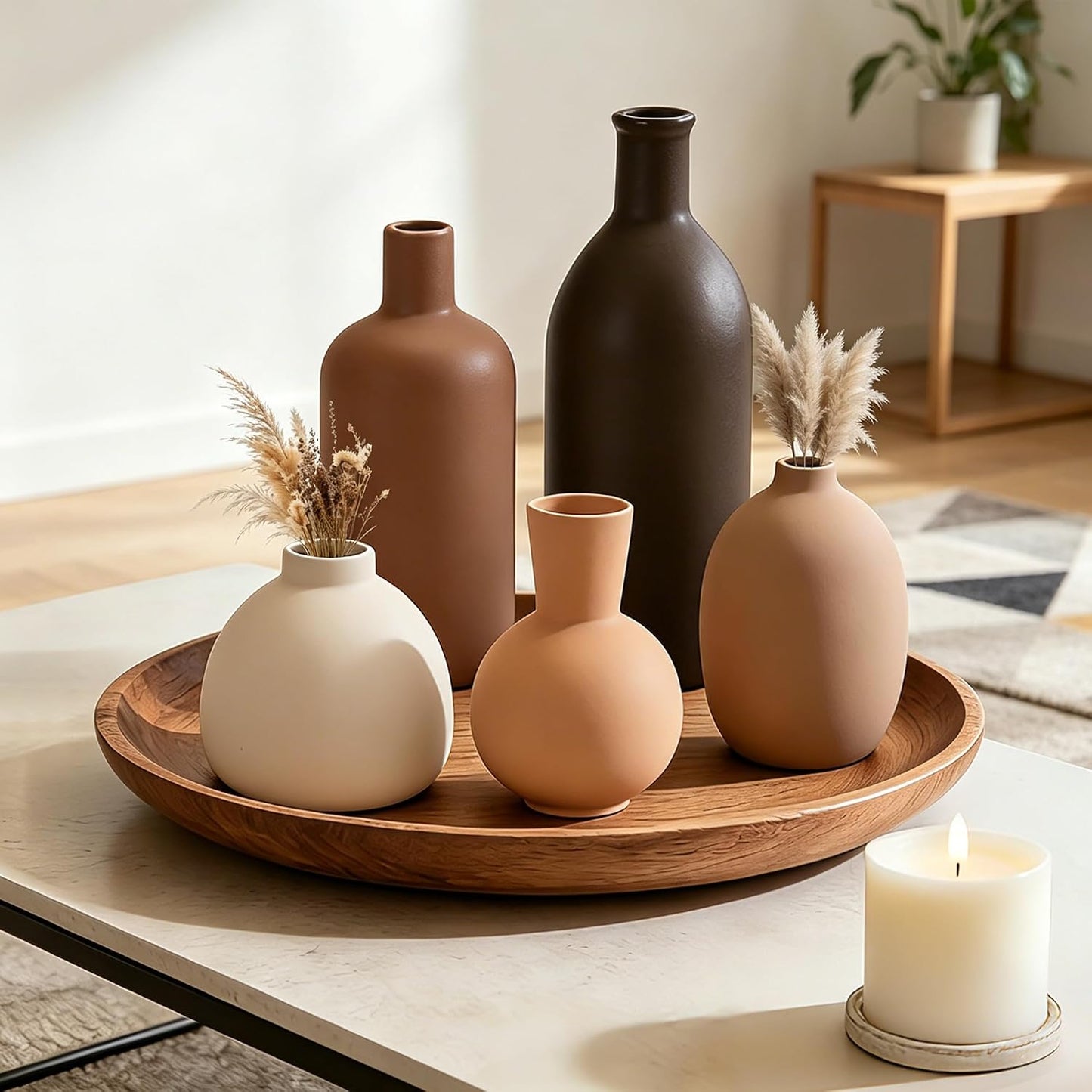 Small Ceramic Modern Decorative Flower Vase Set Farmhouse Vases, 5 Pack | Ornaments for Living Room, Kitchen, Bedroom, Party, Wedding