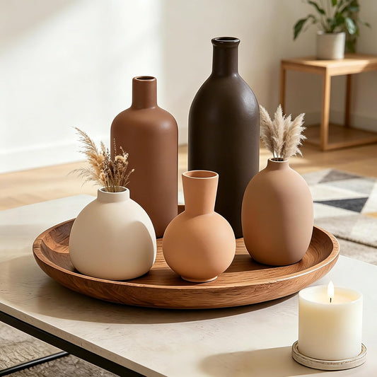Small Ceramic Modern Decorative Flower Vase Set Farmhouse Vases, 5 Pack | Ornaments for Living Room, Kitchen, Bedroom, Party, Wedding