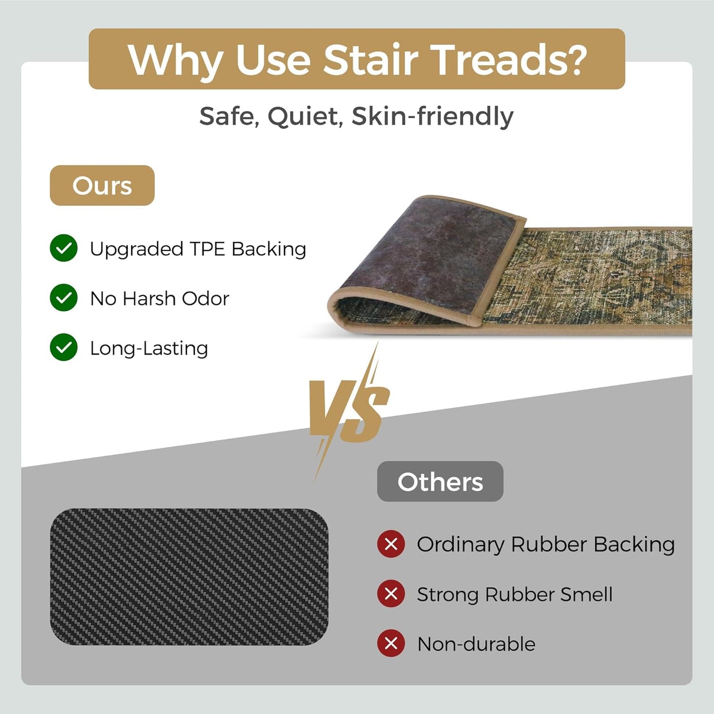 sarben Non Slip Stair Treads for Wooden Steps 15PCS - 8"x30" Indoor Safety Carpet, Edging Mats with TPE Adhesive Backing, Pet and Elderly Friendly Stair Rugs (Taupe) - Colors B