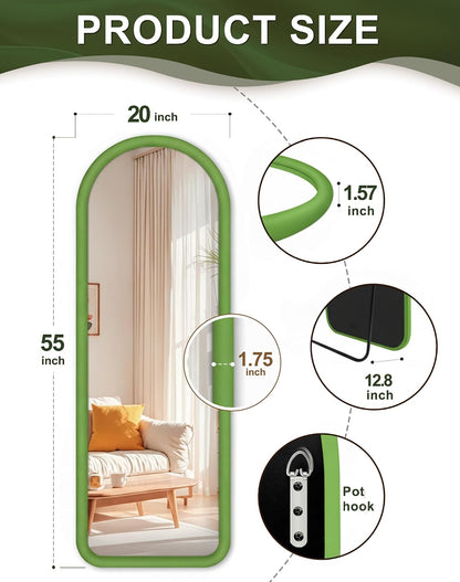 Delma Arched Full Length Mirror, Free Standing Floor Velvet Finish Frame Mirror for Leaning or Hanging, Soft Touch Bedroom & Living Room Decor, Brown
