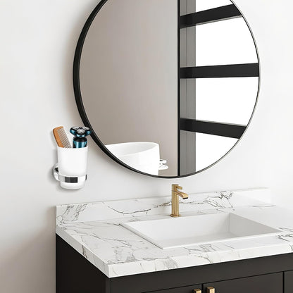 Toothbrush Holder, Wall Mounted Mouthwash Tumbler Holder with Frosted Glass Tumbler for Bathroom&Kitchen,Silver